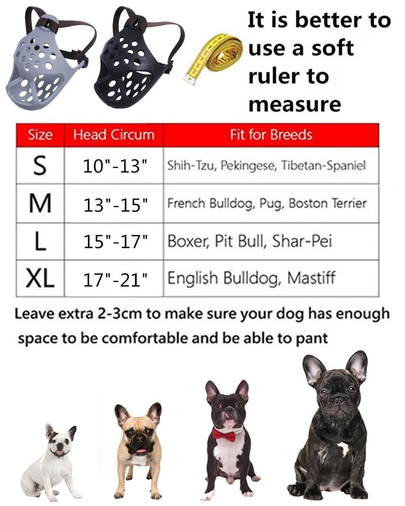 JYHY Short Snout Dog Muzzles,Soft Silicone Adjustable Breathable Bulldog Muzzle for Biting Chewing Barking Training,Ideal for Flat-Faced Dogs (Medium/13-15"(Pack of 1), Grey) - Image 5